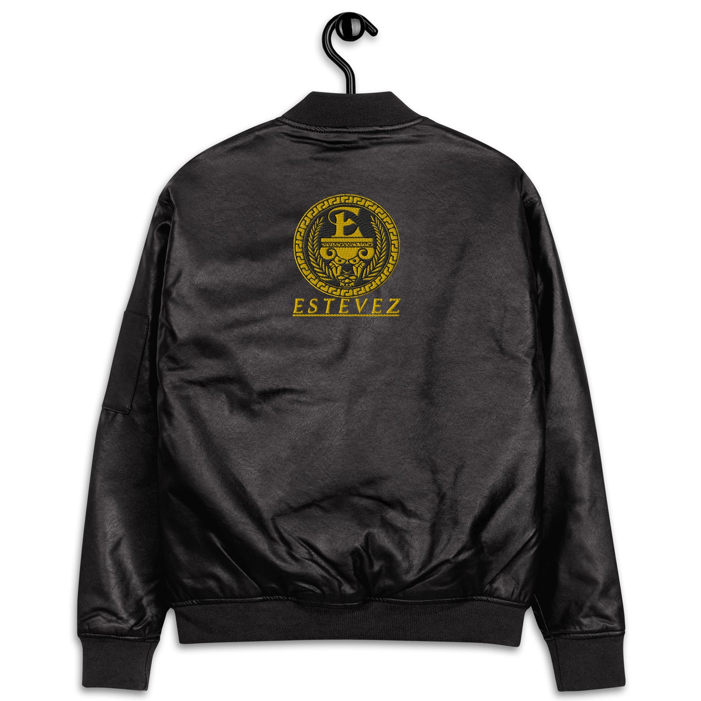Estevez Leather Embroidery Logo Bomber Jacket
