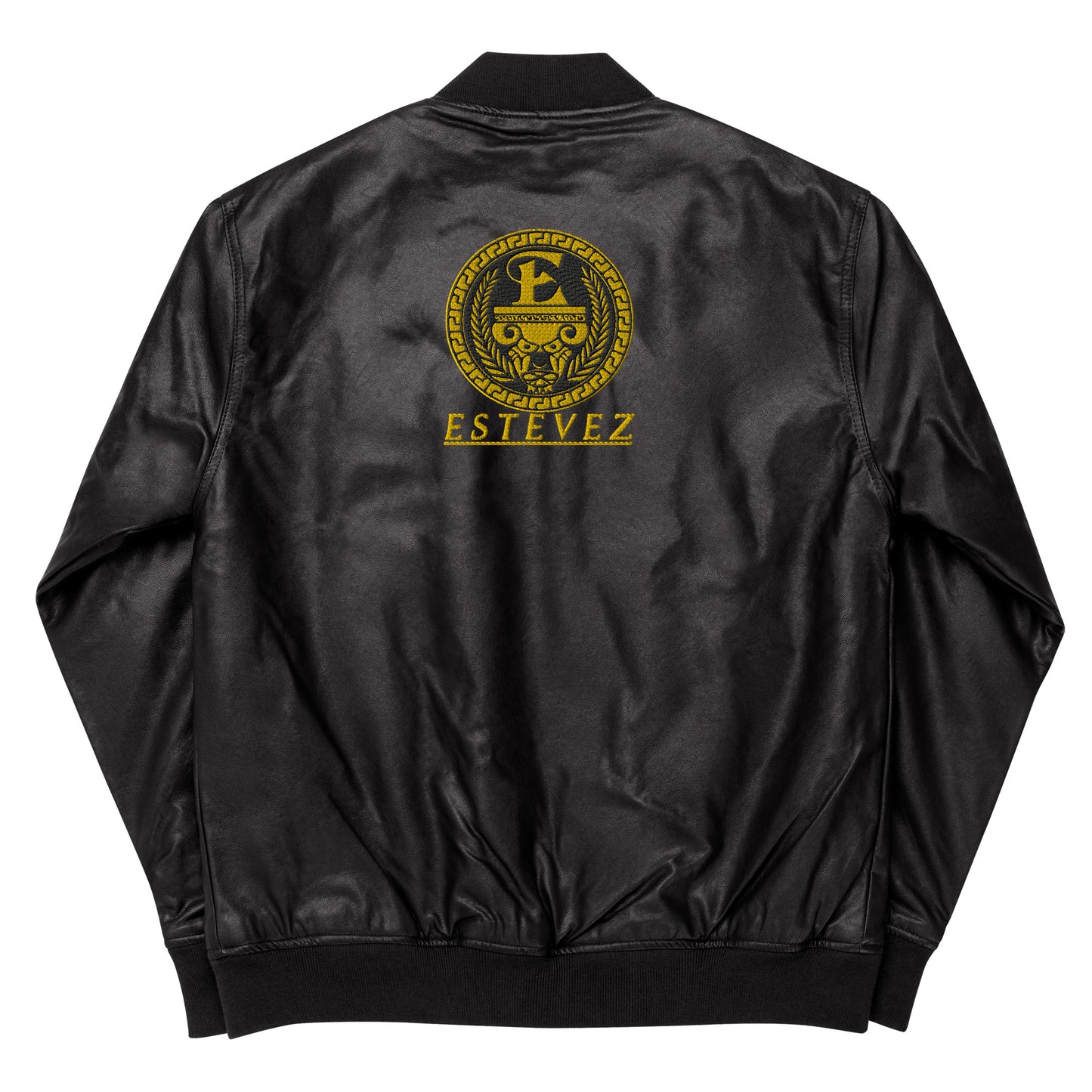 Estevez Leather Embroidery Logo Bomber Jacket