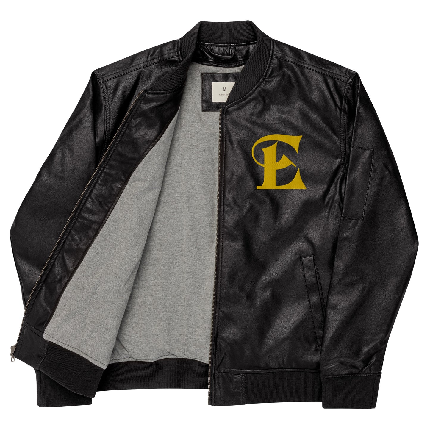 Estevez Leather Embroidery Logo Bomber Jacket