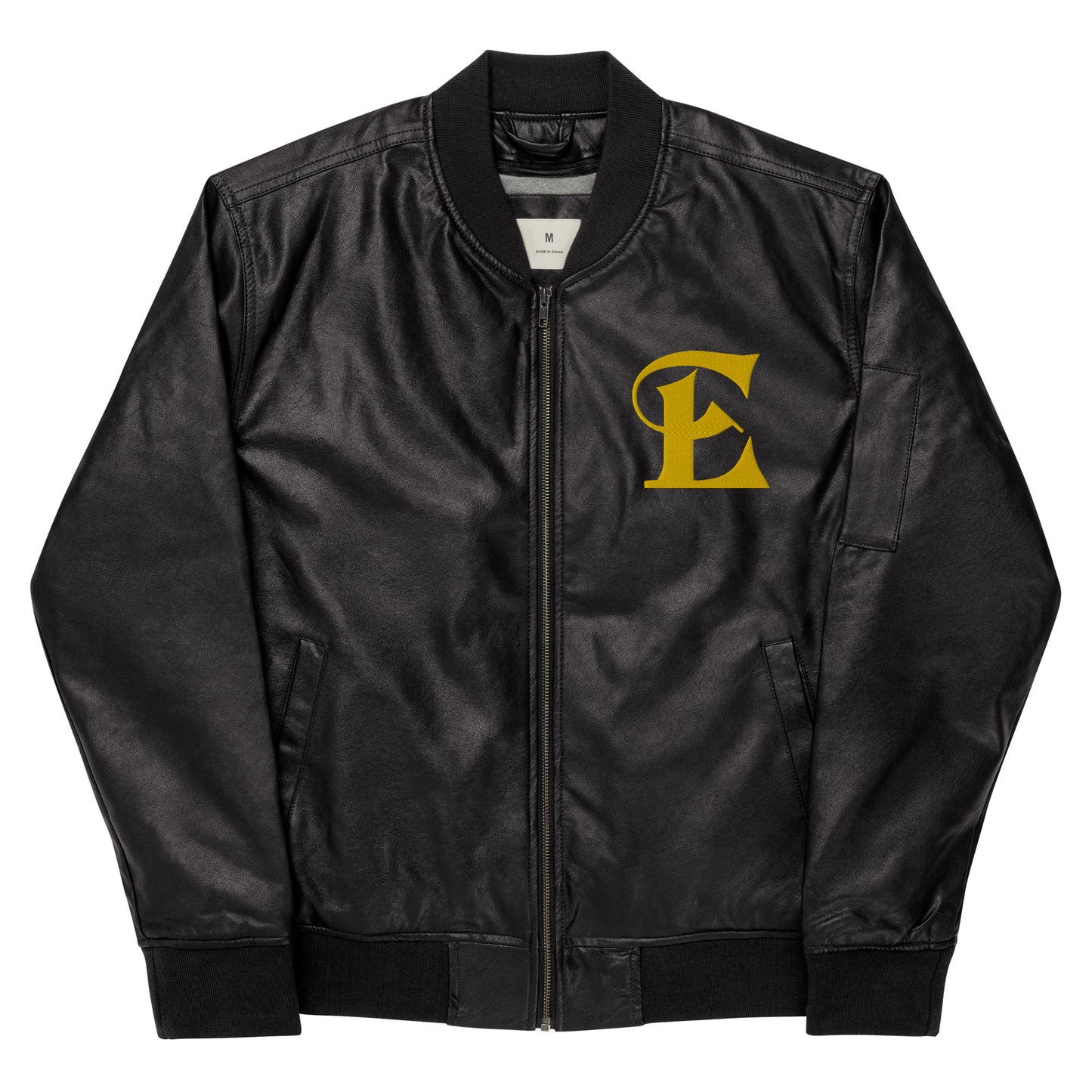 Estevez Leather Embroidery Logo Bomber Jacket