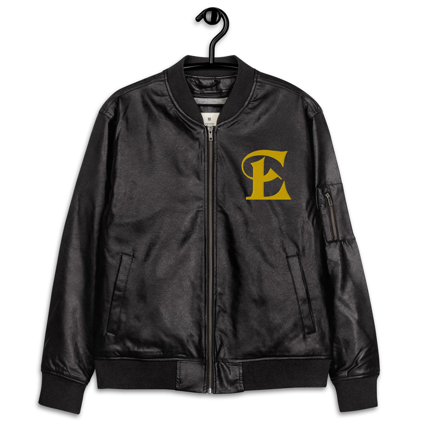 Estevez Leather Embroidery Logo Bomber Jacket