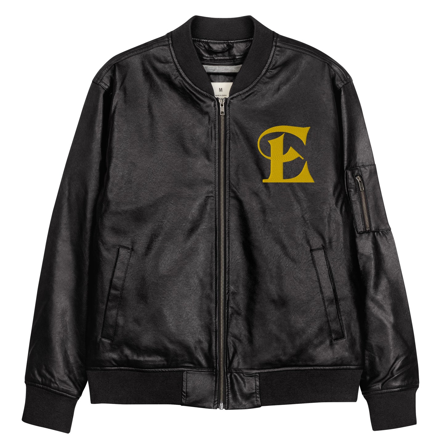 Estevez Leather Embroidery Logo Bomber Jacket
