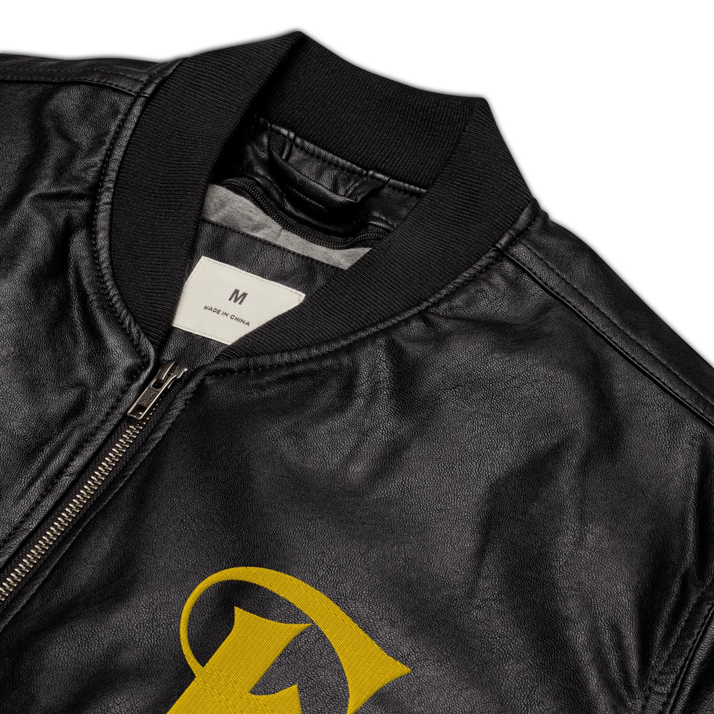 Estevez Leather Embroidery Logo Bomber Jacket