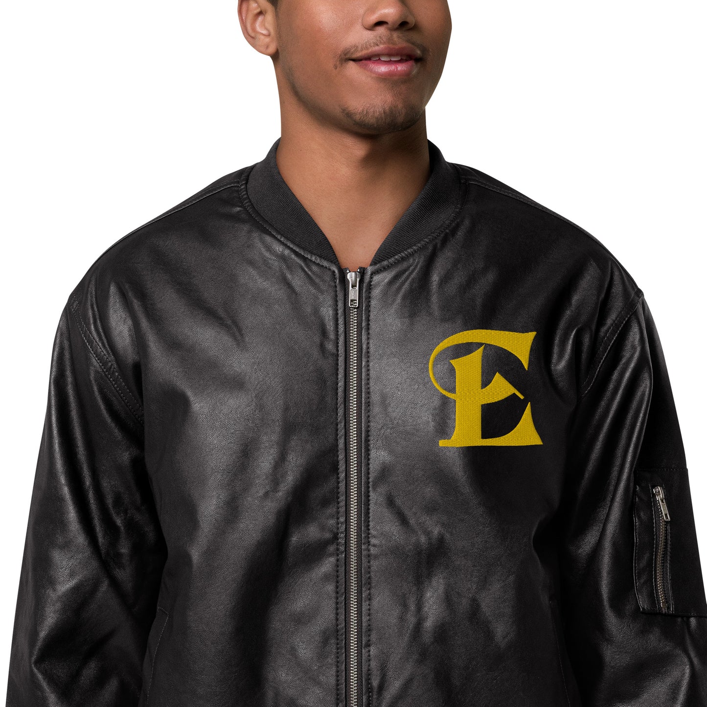 Estevez Leather Embroidery Logo Bomber Jacket